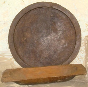 wooden round and long dough troughs